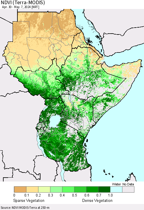 Eastern Africa NDVI (Terra-MODIS) Thematic Map For 4/30/2024 - 5/7/2024