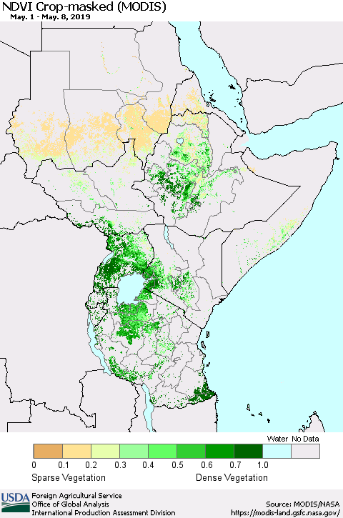 Eastern Africa Cropland NDVI (Terra-MODIS) Thematic Map For 5/1/2019 - 5/10/2019