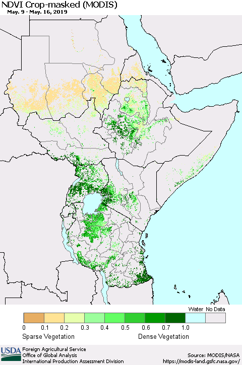Eastern Africa Cropland NDVI (Terra-MODIS) Thematic Map For 5/11/2019 - 5/20/2019
