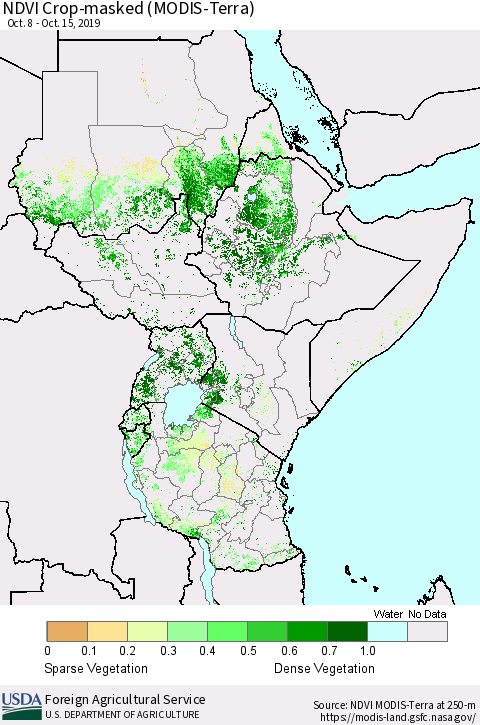 Eastern Africa Cropland NDVI (Terra-MODIS) Thematic Map For 10/11/2019 - 10/20/2019