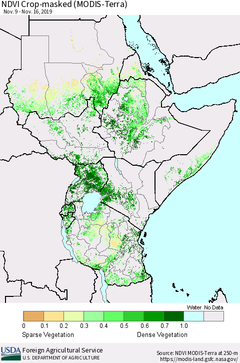 Eastern Africa Cropland NDVI (Terra-MODIS) Thematic Map For 11/11/2019 - 11/20/2019