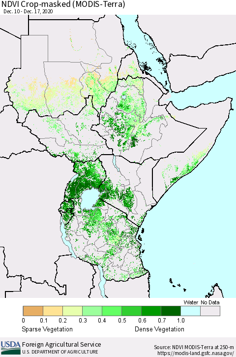 Eastern Africa NDVI Crop-masked (MODIS-Terra) Thematic Map For 12/11/2020 - 12/20/2020