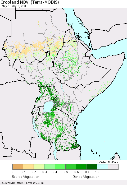 Eastern Africa Cropland NDVI (Terra-MODIS) Thematic Map For 5/1/2021 - 5/8/2021