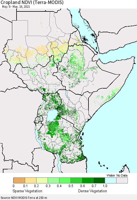 Eastern Africa Cropland NDVI (Terra-MODIS) Thematic Map For 5/9/2021 - 5/16/2021
