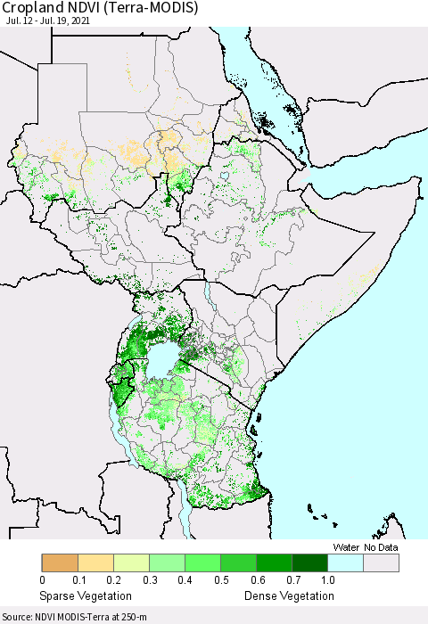 Eastern Africa Cropland NDVI (Terra-MODIS) Thematic Map For 7/12/2021 - 7/19/2021