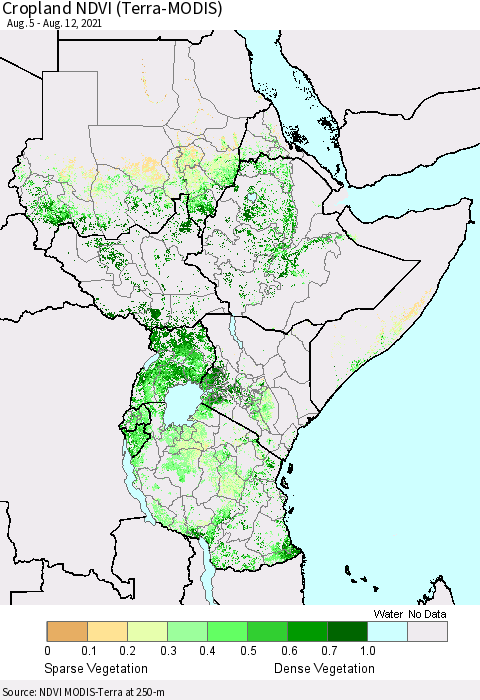 Eastern Africa Cropland NDVI (Terra-MODIS) Thematic Map For 8/5/2021 - 8/12/2021
