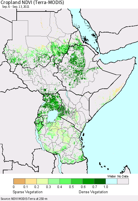 Eastern Africa Cropland NDVI (Terra-MODIS) Thematic Map For 9/6/2021 - 9/13/2021