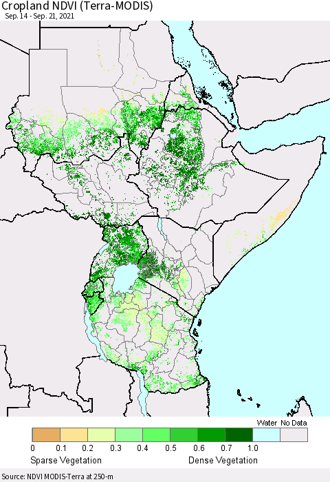 Eastern Africa Cropland NDVI (Terra-MODIS) Thematic Map For 9/14/2021 - 9/21/2021