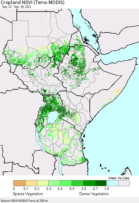 Eastern Africa Cropland NDVI (Terra-MODIS) Thematic Map For 9/22/2021 - 9/29/2021