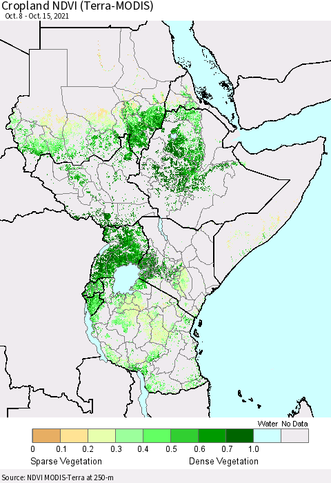 Eastern Africa Cropland NDVI (Terra-MODIS) Thematic Map For 10/8/2021 - 10/15/2021