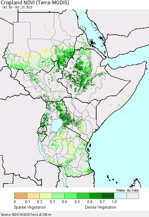 Eastern Africa Cropland NDVI (Terra-MODIS) Thematic Map For 10/16/2021 - 10/23/2021
