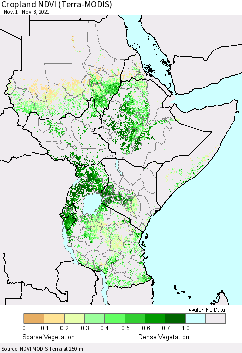 Eastern Africa Cropland NDVI (Terra-MODIS) Thematic Map For 11/1/2021 - 11/8/2021