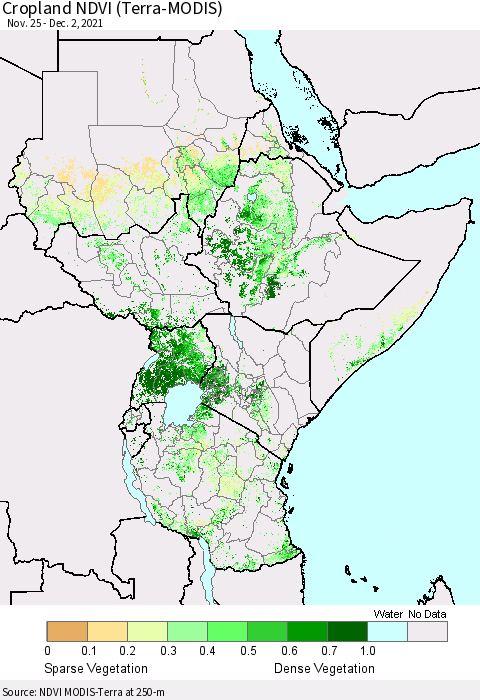 Eastern Africa Cropland NDVI (Terra-MODIS) Thematic Map For 11/25/2021 - 12/2/2021