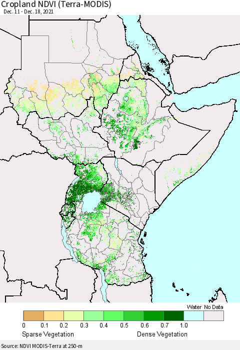 Eastern Africa Cropland NDVI (Terra-MODIS) Thematic Map For 12/11/2021 - 12/18/2021