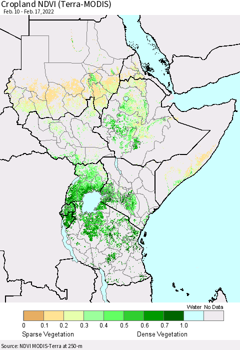 Eastern Africa Cropland NDVI (Terra-MODIS) Thematic Map For 2/10/2022 - 2/17/2022