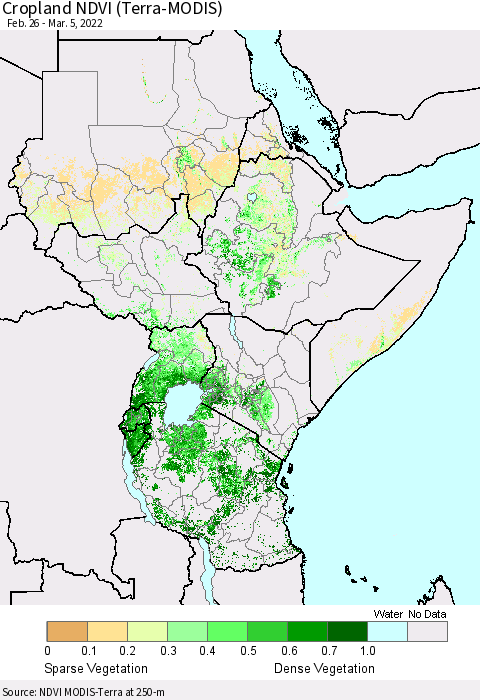 Eastern Africa Cropland NDVI (Terra-MODIS) Thematic Map For 2/26/2022 - 3/5/2022