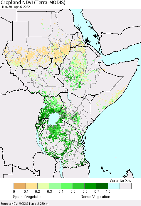Eastern Africa Cropland NDVI (Terra-MODIS) Thematic Map For 3/30/2022 - 4/6/2022