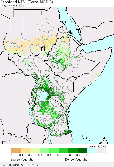 Eastern Africa Cropland NDVI (Terra-MODIS) Thematic Map For 5/1/2022 - 5/8/2022