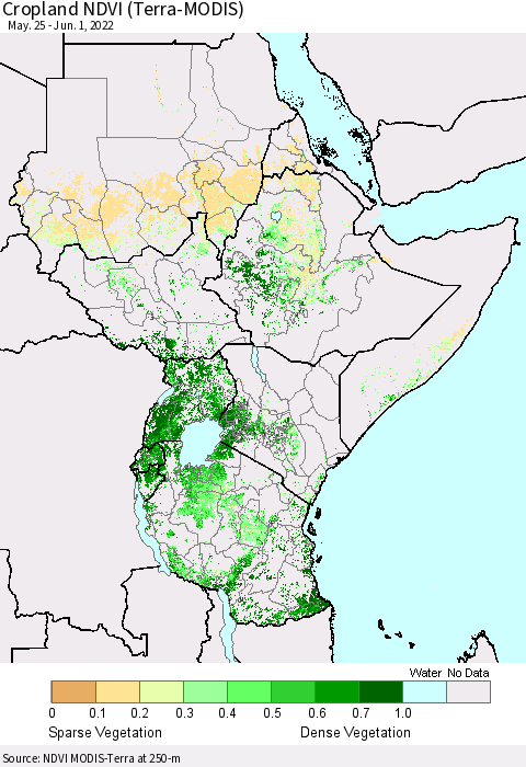 Eastern Africa Cropland NDVI (Terra-MODIS) Thematic Map For 5/25/2022 - 6/1/2022
