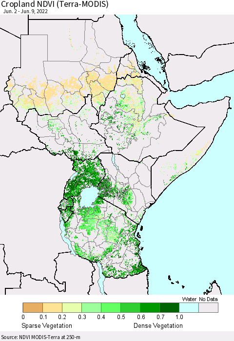 Eastern Africa Cropland NDVI (Terra-MODIS) Thematic Map For 6/2/2022 - 6/9/2022