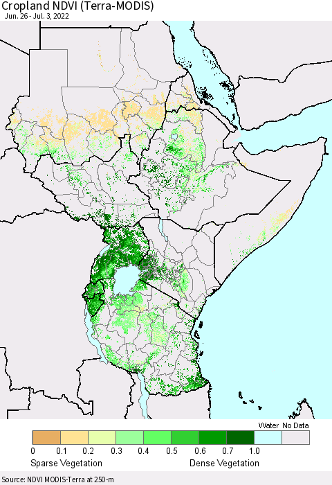 Eastern Africa Cropland NDVI (Terra-MODIS) Thematic Map For 6/26/2022 - 7/3/2022