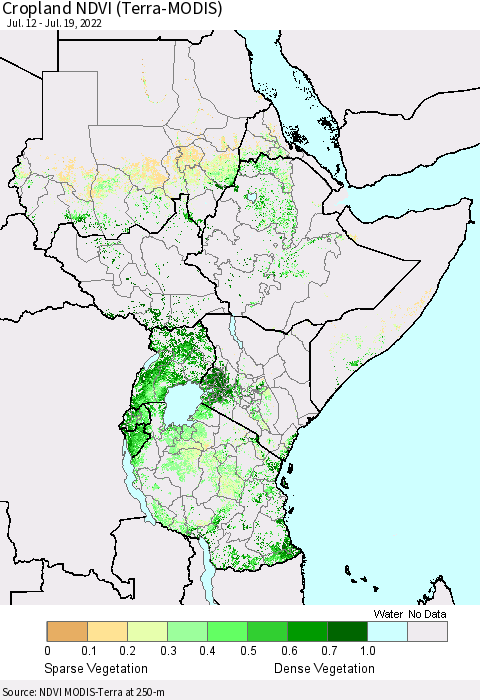 Eastern Africa Cropland NDVI (Terra-MODIS) Thematic Map For 7/12/2022 - 7/19/2022
