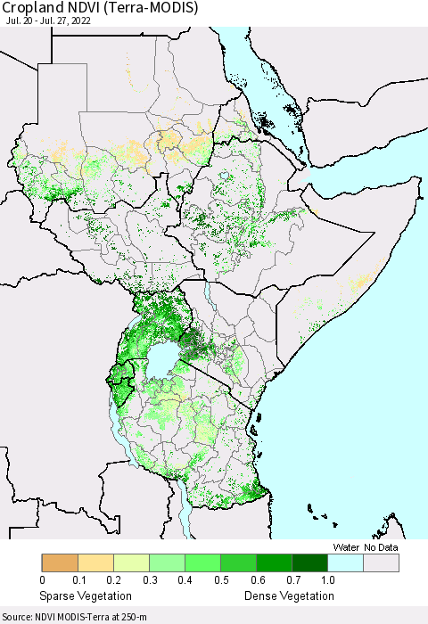 Eastern Africa Cropland NDVI (Terra-MODIS) Thematic Map For 7/20/2022 - 7/27/2022