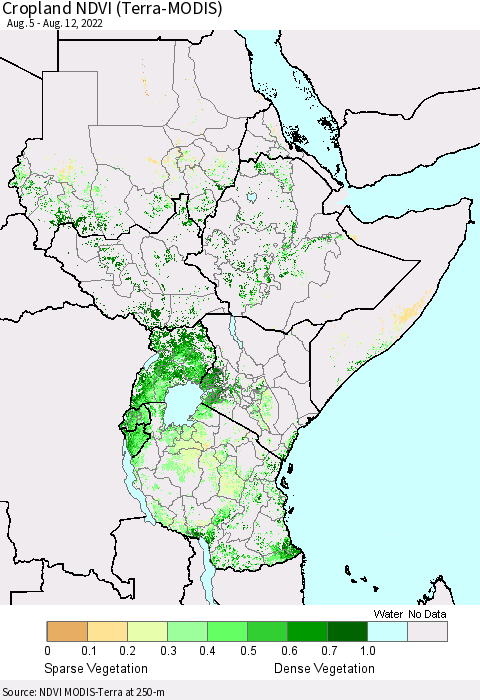 Eastern Africa Cropland NDVI (Terra-MODIS) Thematic Map For 8/5/2022 - 8/12/2022
