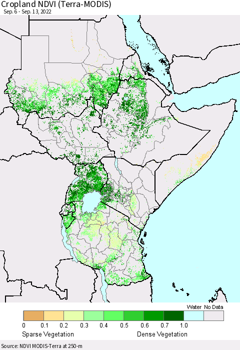 Eastern Africa Cropland NDVI (Terra-MODIS) Thematic Map For 9/6/2022 - 9/13/2022
