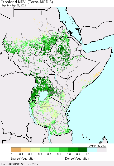 Eastern Africa Cropland NDVI (Terra-MODIS) Thematic Map For 9/14/2022 - 9/21/2022