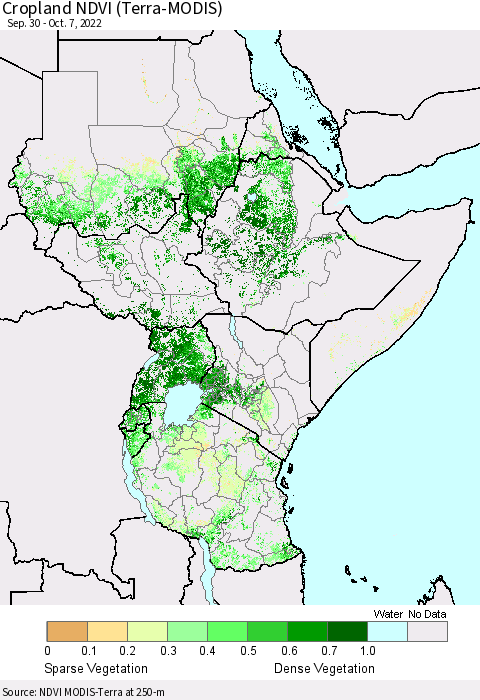 Eastern Africa Cropland NDVI (Terra-MODIS) Thematic Map For 9/30/2022 - 10/7/2022