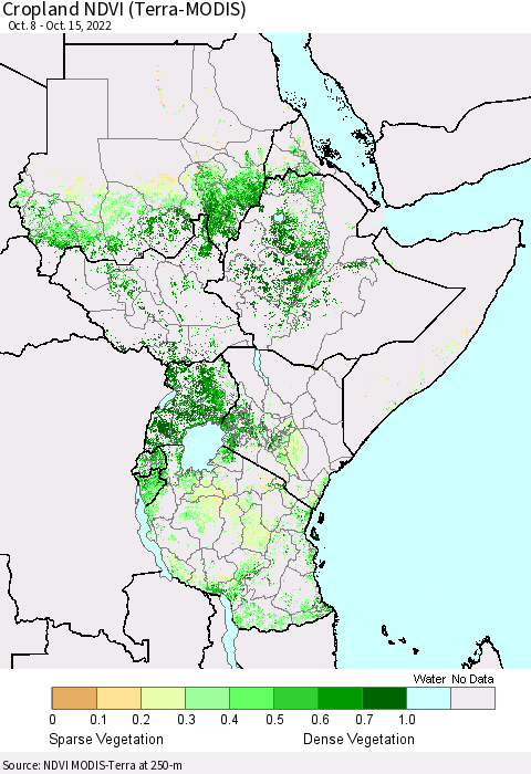 Eastern Africa Cropland NDVI (Terra-MODIS) Thematic Map For 10/8/2022 - 10/15/2022