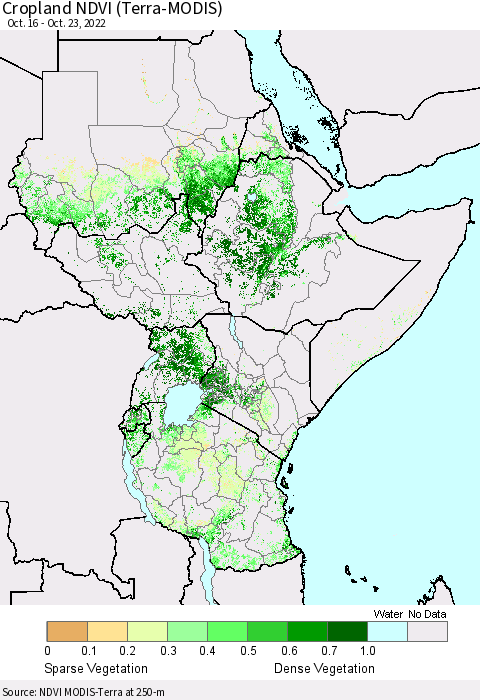 Eastern Africa Cropland NDVI (Terra-MODIS) Thematic Map For 10/16/2022 - 10/23/2022
