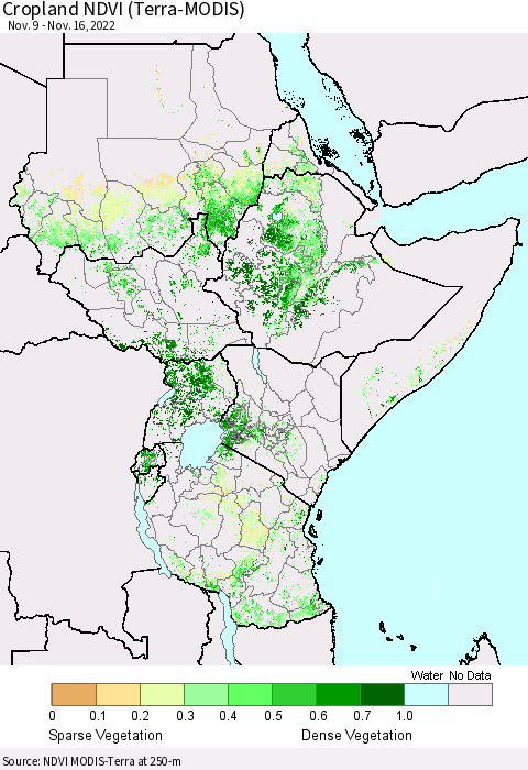 Eastern Africa Cropland NDVI (Terra-MODIS) Thematic Map For 11/9/2022 - 11/16/2022