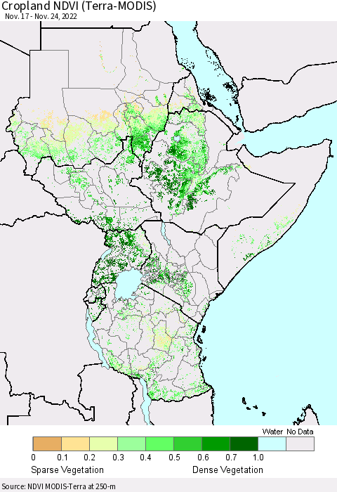 Eastern Africa Cropland NDVI (Terra-MODIS) Thematic Map For 11/17/2022 - 11/24/2022