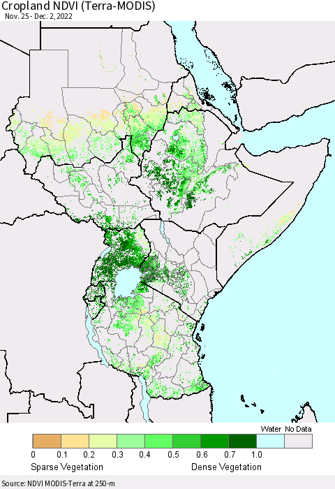 Eastern Africa Cropland NDVI (Terra-MODIS) Thematic Map For 11/25/2022 - 12/2/2022