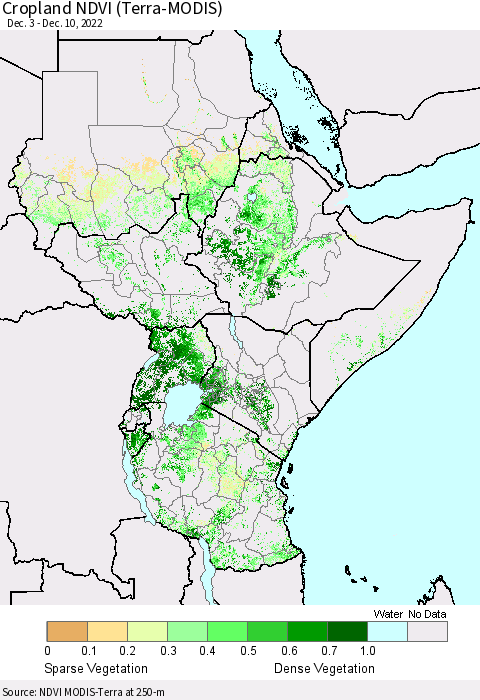 Eastern Africa Cropland NDVI (Terra-MODIS) Thematic Map For 12/1/2022 - 12/10/2022