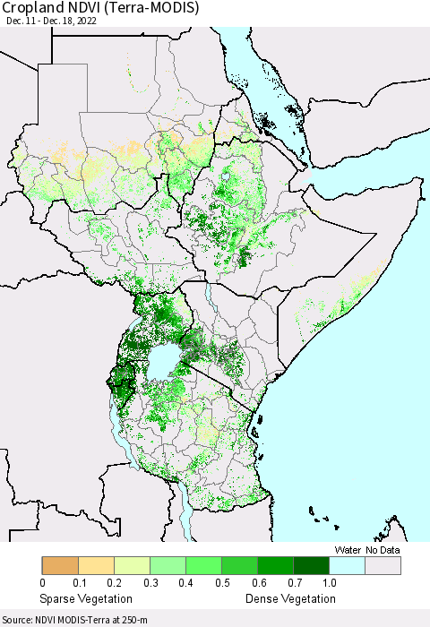 Eastern Africa Cropland NDVI (Terra-MODIS) Thematic Map For 12/11/2022 - 12/18/2022