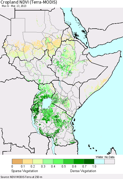 Eastern Africa Cropland NDVI (Terra-MODIS) Thematic Map For 3/6/2023 - 3/13/2023