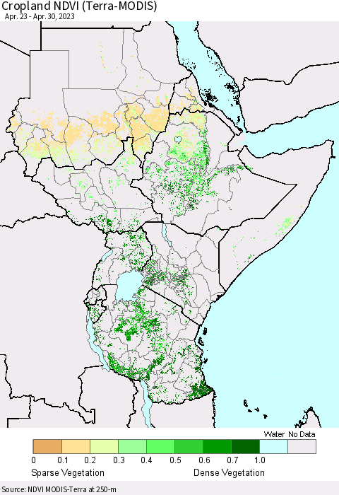 Eastern Africa Cropland NDVI (Terra-MODIS) Thematic Map For 4/23/2023 - 4/30/2023