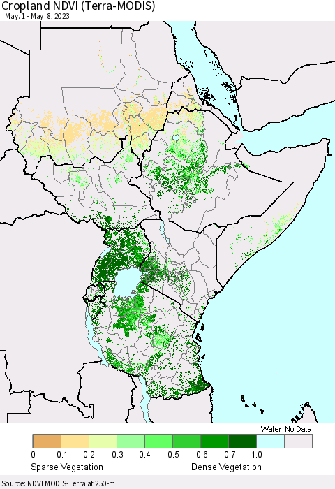 Eastern Africa Cropland NDVI (Terra-MODIS) Thematic Map For 5/1/2023 - 5/8/2023
