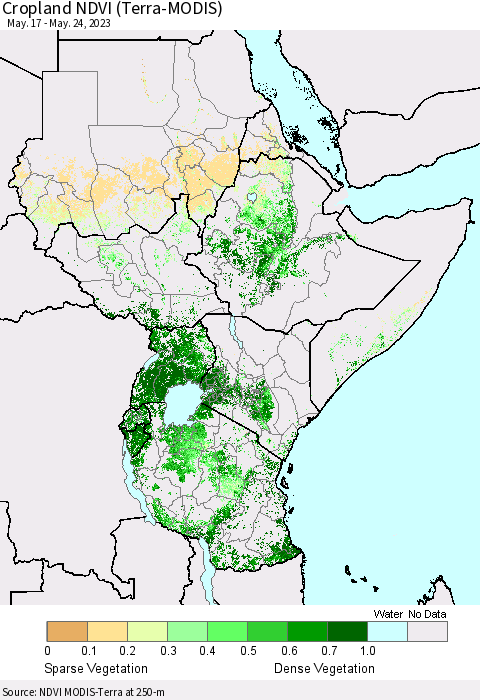 Eastern Africa Cropland NDVI (Terra-MODIS) Thematic Map For 5/17/2023 - 5/24/2023