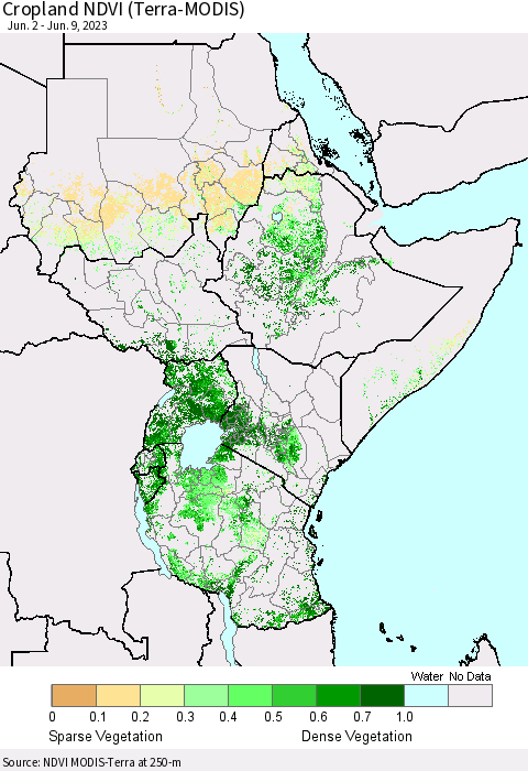 Eastern Africa Cropland NDVI (Terra-MODIS) Thematic Map For 6/2/2023 - 6/9/2023