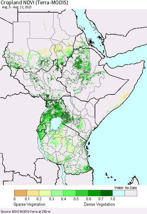 Eastern Africa Cropland NDVI (Terra-MODIS) Thematic Map For 8/5/2023 - 8/12/2023