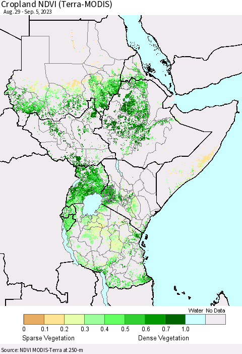 Eastern Africa Cropland NDVI (Terra-MODIS) Thematic Map For 8/29/2023 - 9/5/2023