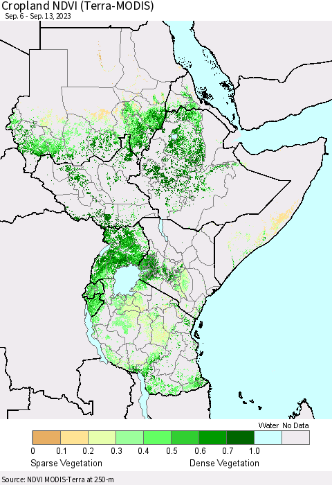 Eastern Africa Cropland NDVI (Terra-MODIS) Thematic Map For 9/6/2023 - 9/13/2023