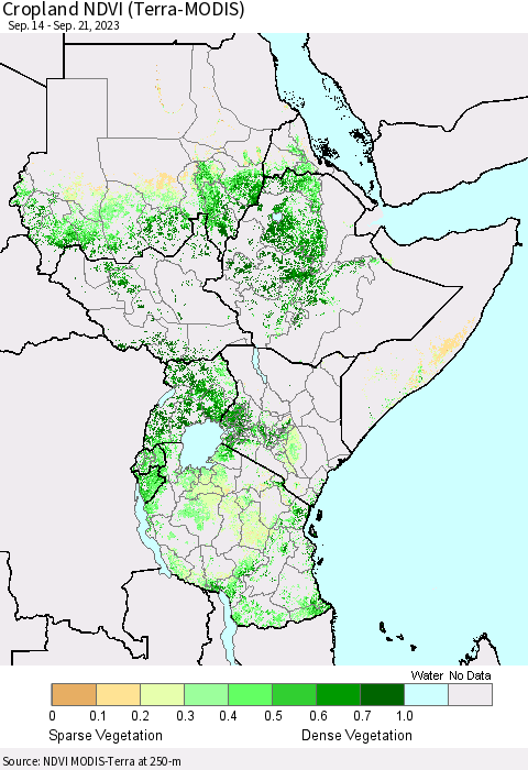 Eastern Africa Cropland NDVI (Terra-MODIS) Thematic Map For 9/14/2023 - 9/21/2023