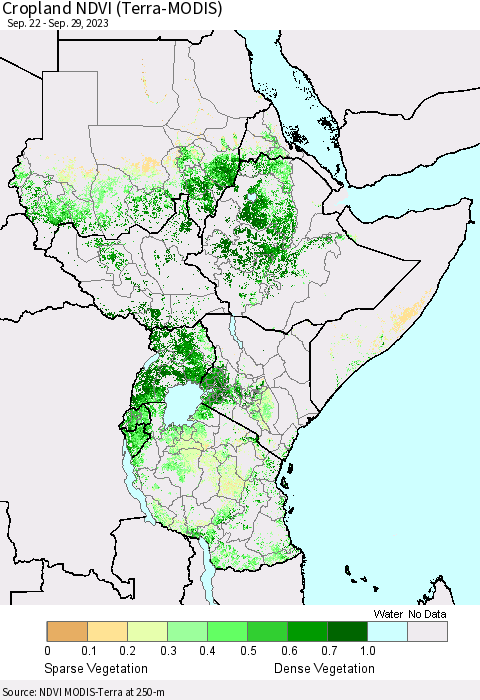 Eastern Africa Cropland NDVI (Terra-MODIS) Thematic Map For 9/22/2023 - 9/29/2023