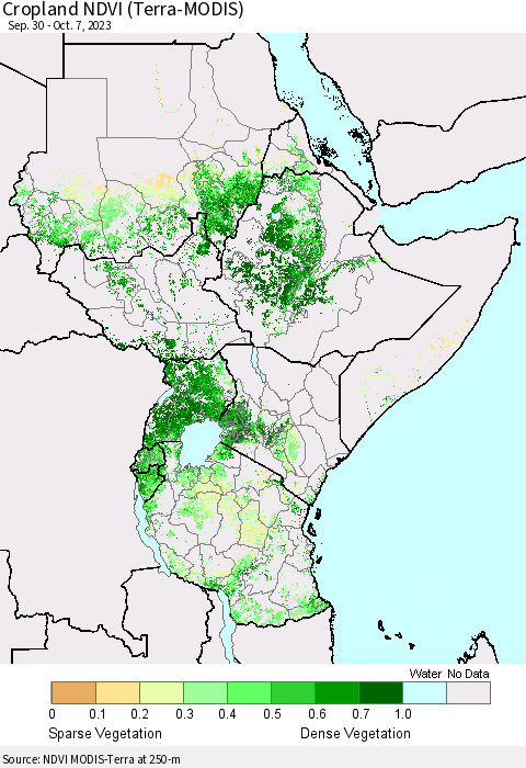 Eastern Africa Cropland NDVI (Terra-MODIS) Thematic Map For 9/30/2023 - 10/7/2023