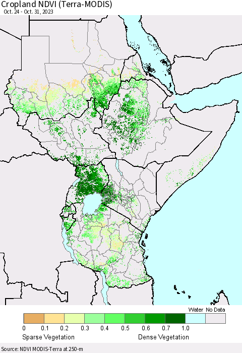 Eastern Africa Cropland NDVI (Terra-MODIS) Thematic Map For 10/24/2023 - 10/31/2023